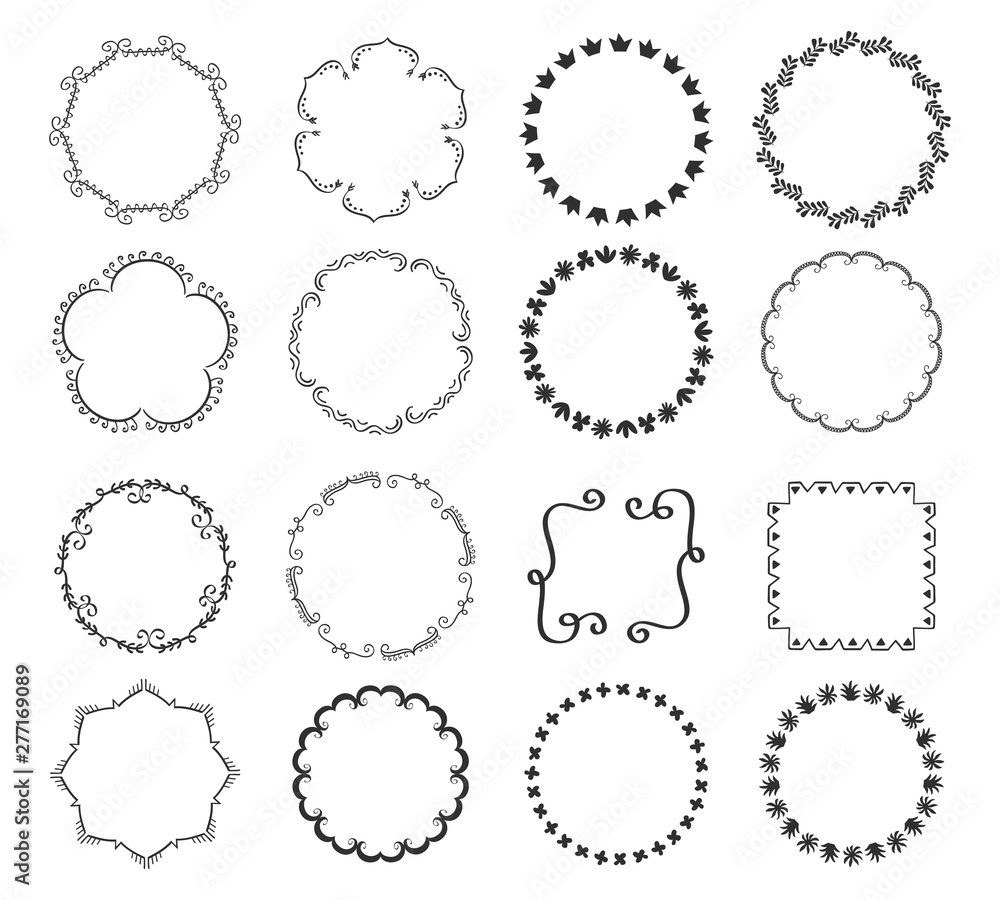 Big set of decorative hand drawn round frames Big set of decorative hand drawn round frames