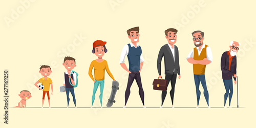Man life cycle, stages flat vector illustration