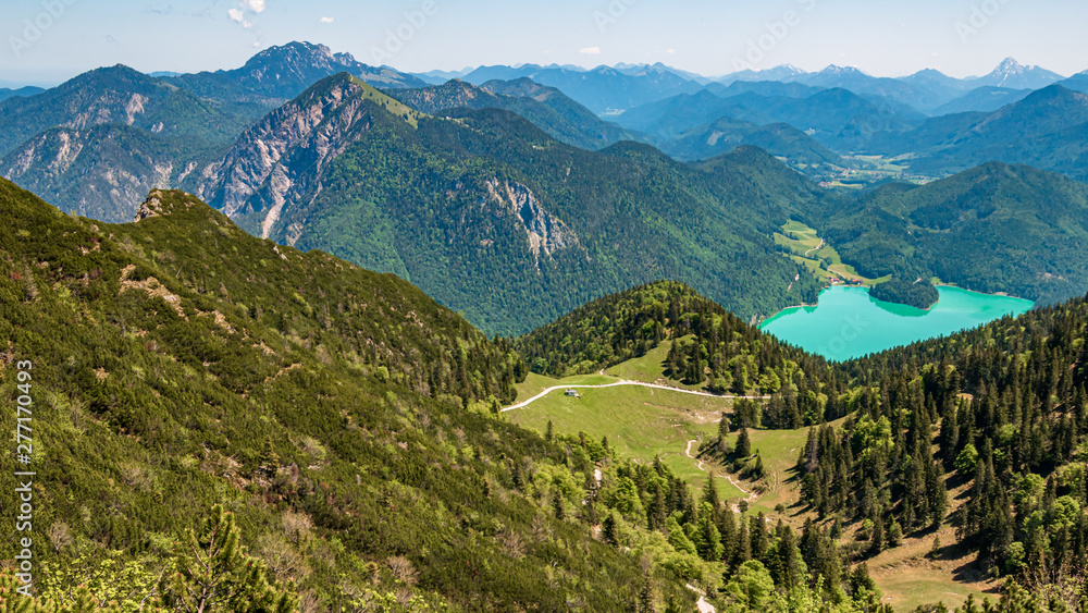 Beautiful alpine view at the Herzogstand summit near the famous Walchensee - Bavaria - Germany