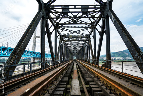 Close-up of Railway Bridge Steel Frame,Chongqing Yangtze River Metal Railway Bridge, China