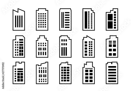 Line icons building set on white background  Black company vector collection  Isolated business illustration