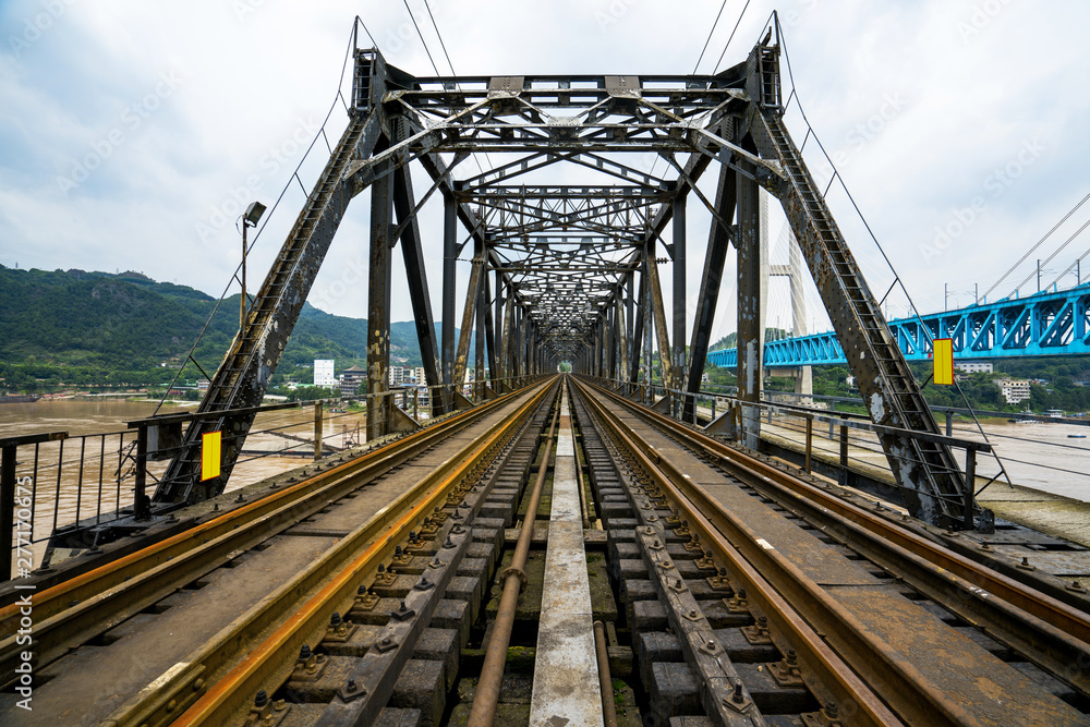 Close-up of Railway Bridge Steel Frame,Chongqing Yangtze River Metal Railway Bridge, China