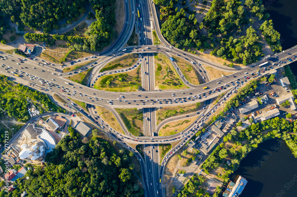 Road junction in Kiev Ukraine shot with a drone camera pointing down Road junction in Kiev Ukraine shot with a drone camera pointing down