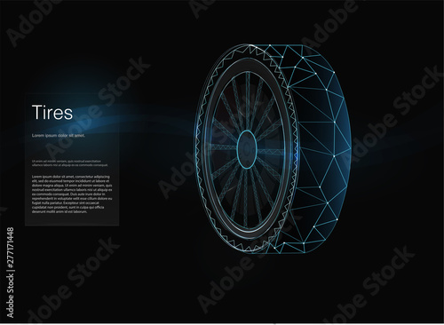 3D low poly for banner tires design. Low Poly style design. Abstract geometric background. Vector illustration template cars. Triangle low Poly abstract background technical. Blue and green tones colo