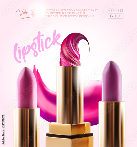Fashion lipstick make-up banner. Beauty and cosmetics background. Use for advertising flyer, banner, leaflet. Template Vector