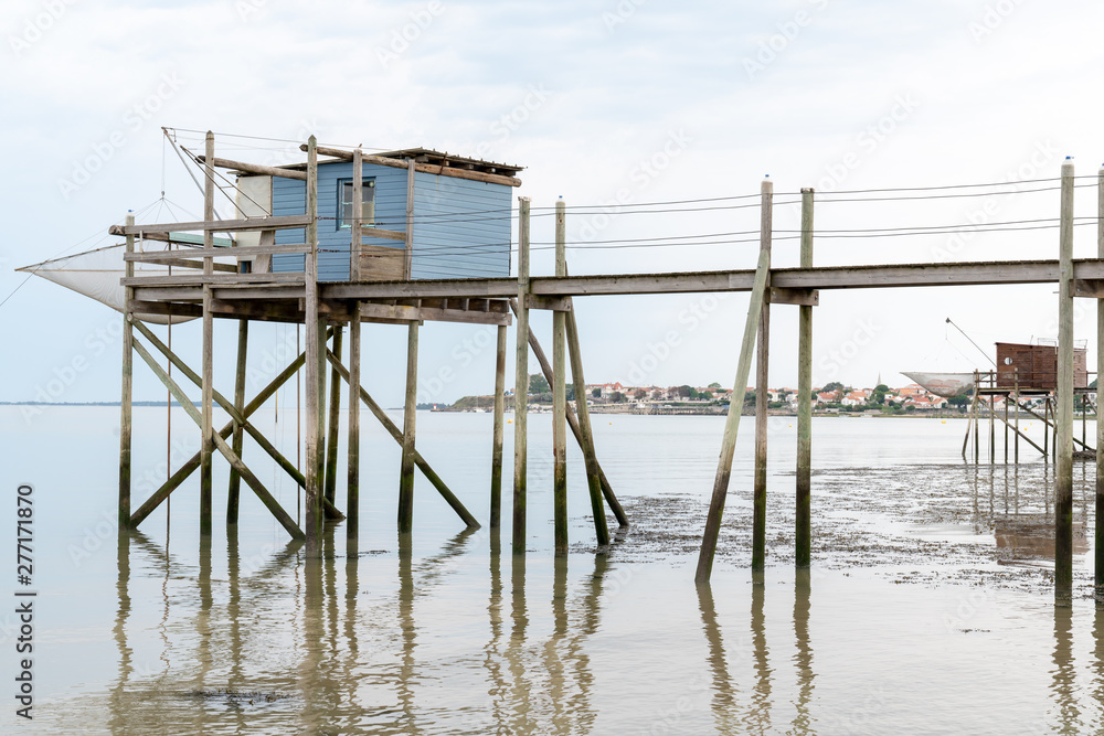 wooden pontoon access to the fishing hut in France in Fouras wooden pontoon access to the fishing hut in France in Fouras