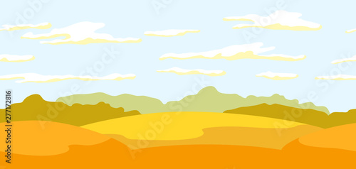 Autumn landscape seamless pattern with trees and hills.