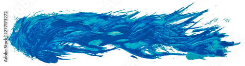 Long hand drawn isolated paintbrush stripe with dirty blue color eps 10 vector illustration. Cluster of colors at the beginning and torn ends of the edges