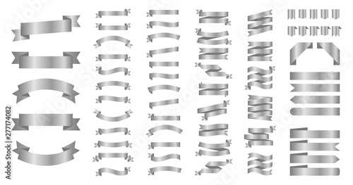 Ribbon or banner vector set. Flat vector ribbons banners isolated background. Ribbon silver colored. Set ribbons or banners. Vector