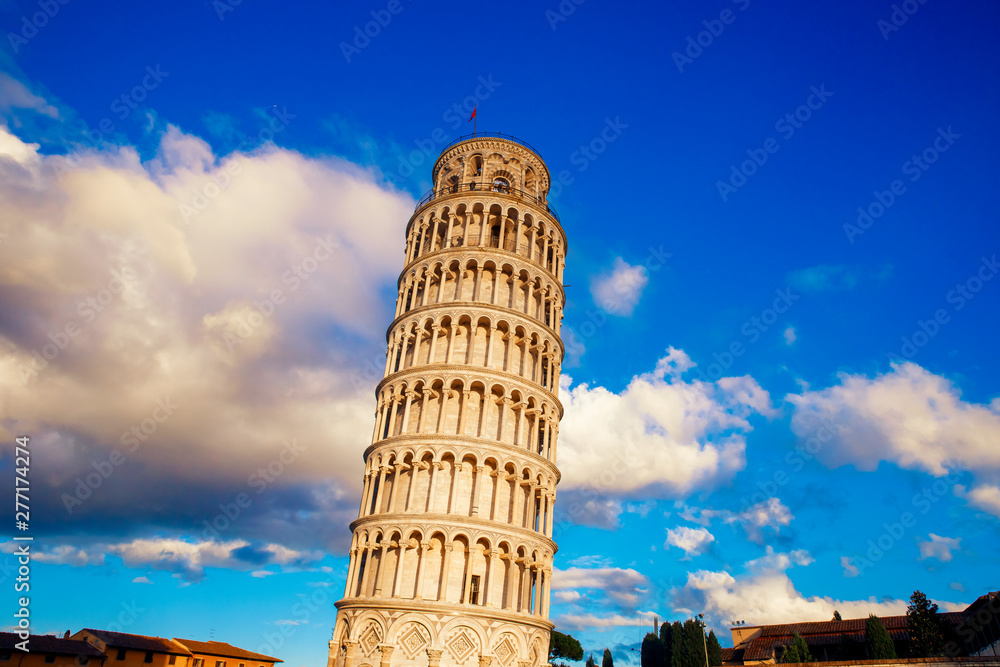 Leaning Tower sunny day in Pisa, Italy.