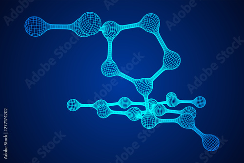 Wireframe Mesh Molecule. Connection Structure. Low poly vector illustration. Science and medical healthcare concept