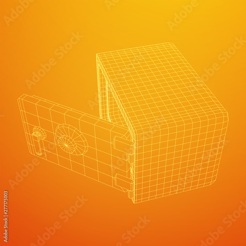 Metal bank vault safe. Wireframe low poly mesh vector illustration