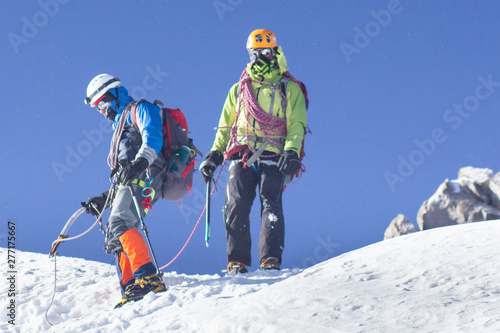 Group of Climbers descend from the Mountain