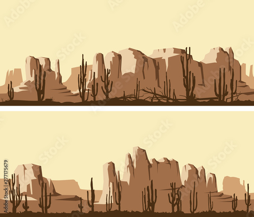 Stylized horizontal banners of wild west desert.