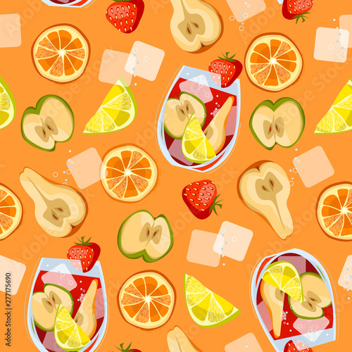 Traditional spanish drink. Sangria.  Seamless background pattern.