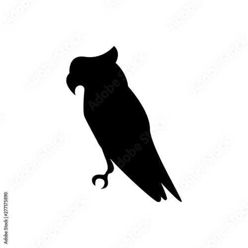 Vector black flat silhouette of macaw parrot sitting isolated on white background