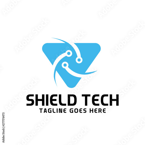 Shield Tech Logo For Technology Design With Colorful Style Concept. Digital Logo Company with Modern Digital Security and Network Symbols Concept. Protect Tech Icon for Business, Studio, Network, Inte