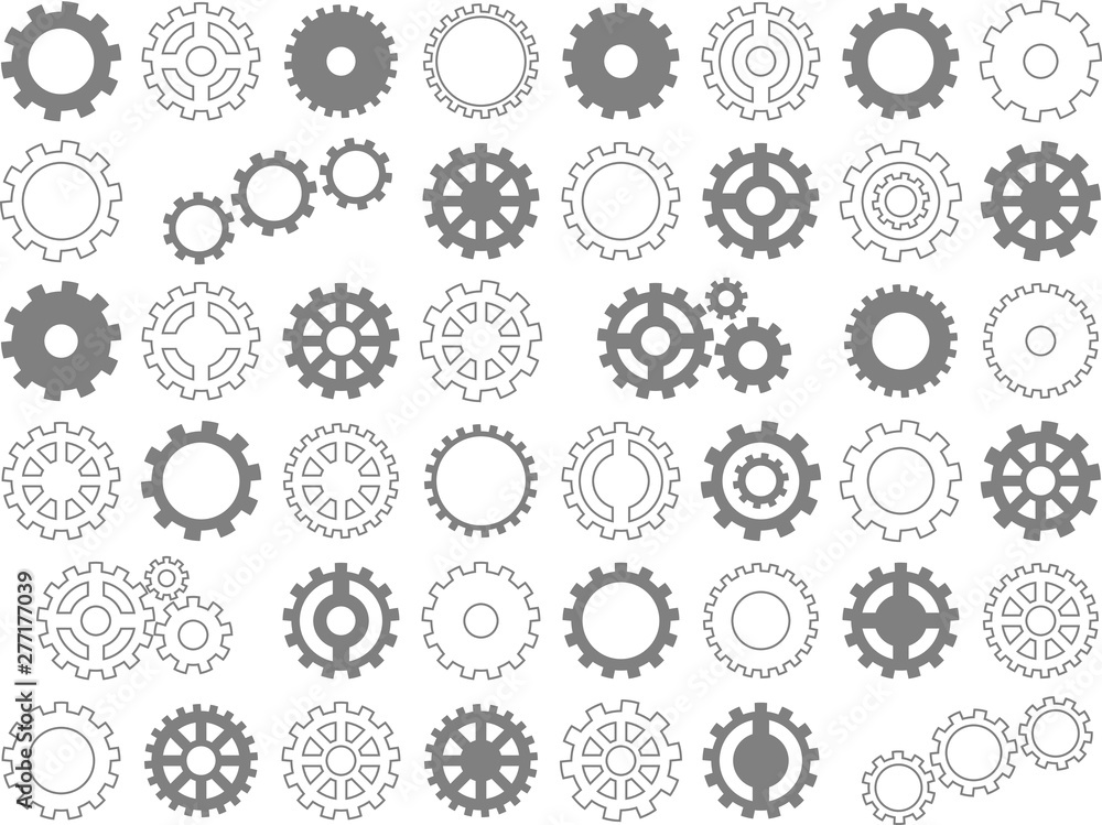 set of gears icons isolated on white background set of gears icons isolated on white background