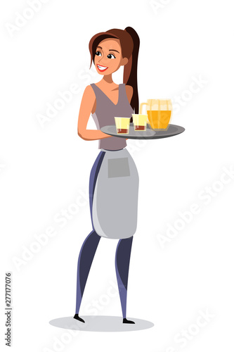 Waitress carrying tray in pub vector illustration