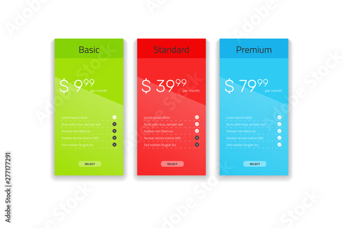 Web pricing table design for business. Vector illustration