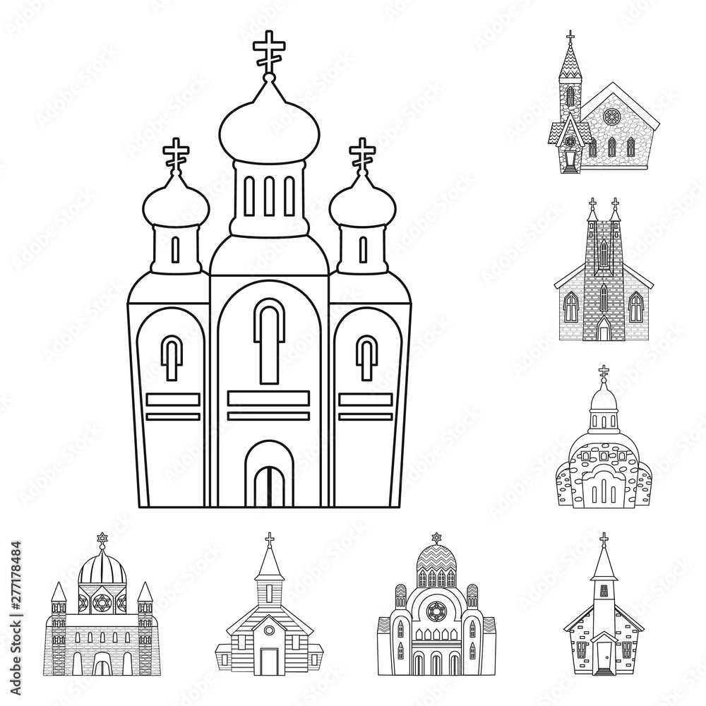 Isolated object of architecture and faith icon. Collection of architecture and temple stock vector illustration.