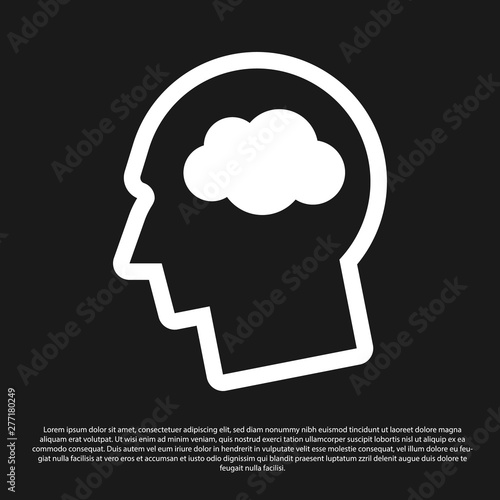 Black Head silhouette with cloud icon isolated on black background. Dreaming sign. Vector Illustration