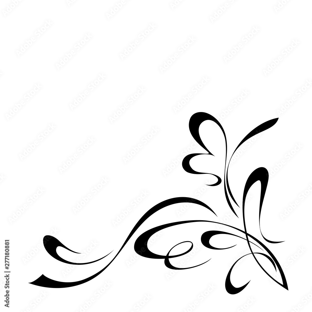 abstract ornament with curls and vignettes in black lines on white background. Corner decoration abstract ornament with curls and vignettes in black lines on white background. Corner decoration