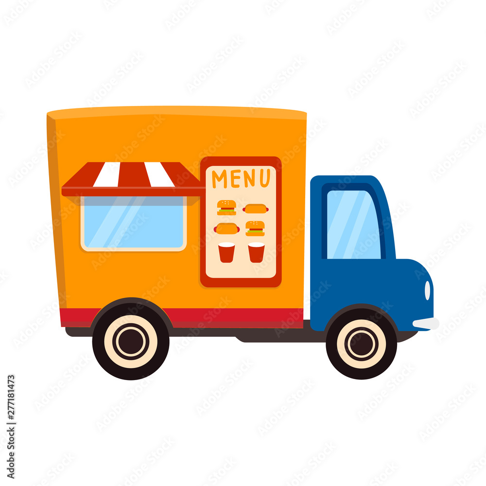 Vector design of truck and kiosk symbol. Collection of truck and food stock vector illustration.