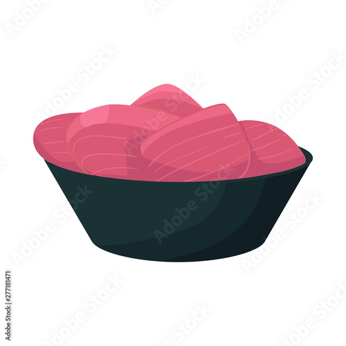 Vector illustration of ginger and sushi symbol. Set of ginger and pickled stock symbol for web.