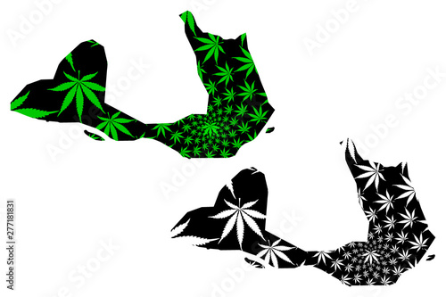 Puducherry (territories of India, Republic of India) map is designed cannabis leaf green and black, Yanaon (Yanam, French India, Pondicherry) map made of marijuana (marihuana,THC) foliage.... photo