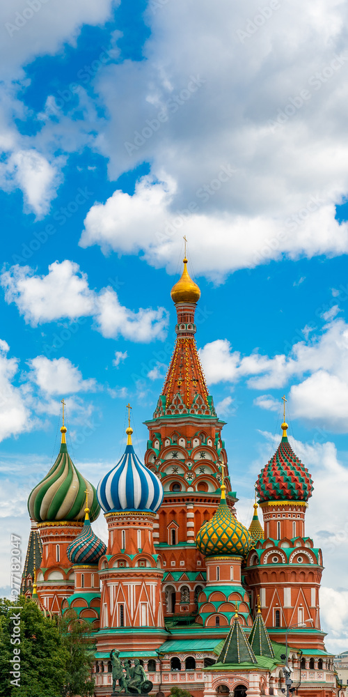Saint Basil's Cathedral in red square moscow russia. Amazing clouds over cathedral in summer time