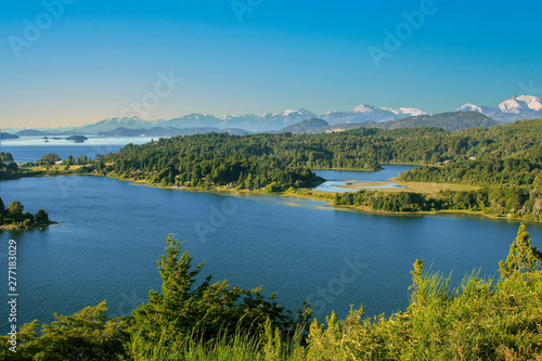 scenic lake district in Patagonia, spectacular  landscape with Andes view photo