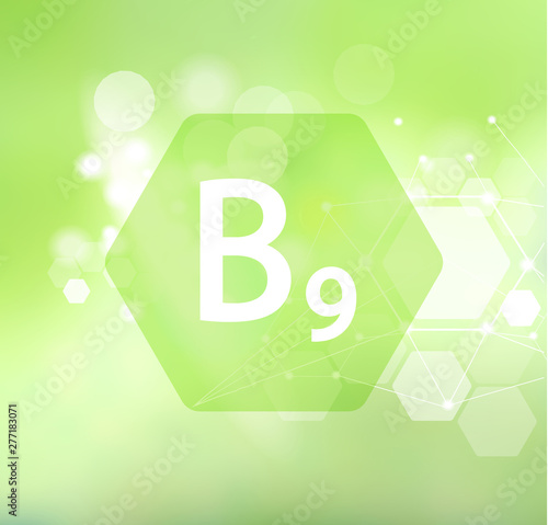 Vitamin B9. Abstract green background.