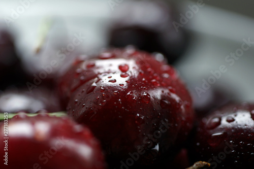 Macro drops on clean red cherry