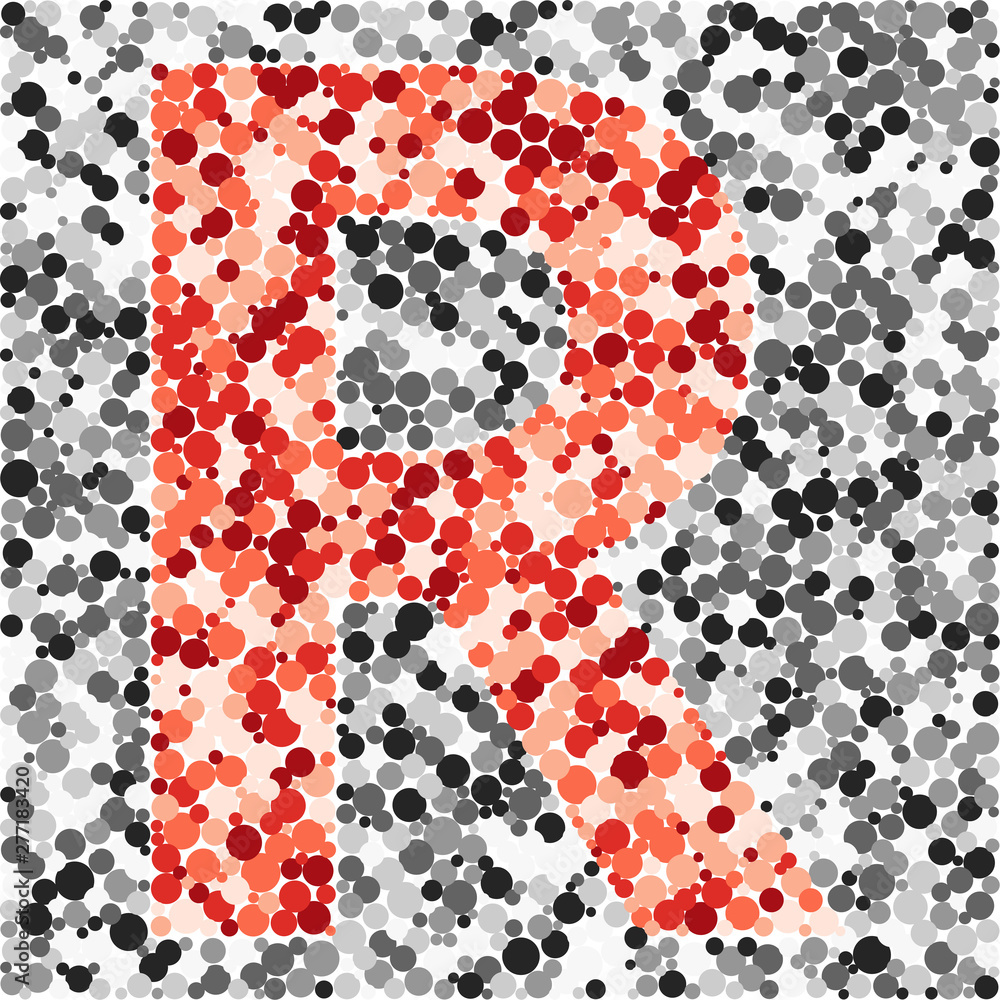 R letter color distributed circles dots illustration R letter color distributed circles dots illustration