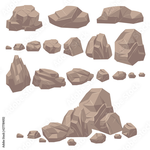 Rock stone. Isometric rocks and stones, geological granite massive boulders. Cobbles for mountain game cartoon landscape. Vector set