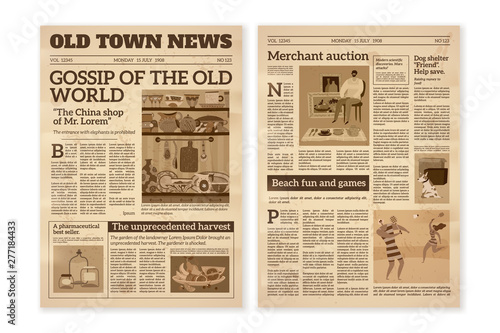 Retro newspaper. Daily news articles yellow newsprint old magazine. Media newspaper pages. Vintage paper journal vector background