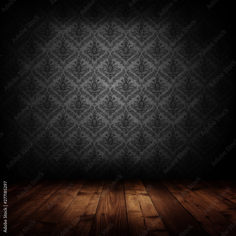 dark interior room with baroque wallpaper dark interior room with baroque wallpaper