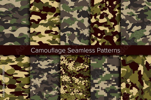 Seamless vector pattern set. Camouflage background. カモフラージュ背景のベクターパターンセット