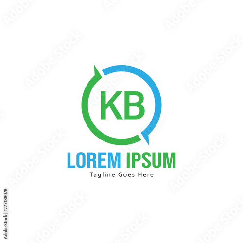 Initial KB logo template with modern frame. Minimalist KB letter logo vector illustration