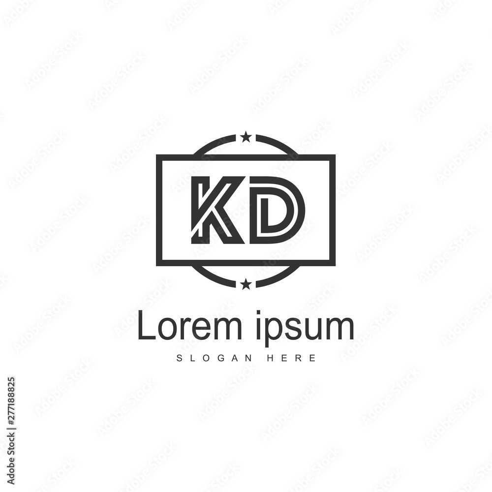 Initial KD logo template with modern frame. Minimalist KD letter logo vector illustration