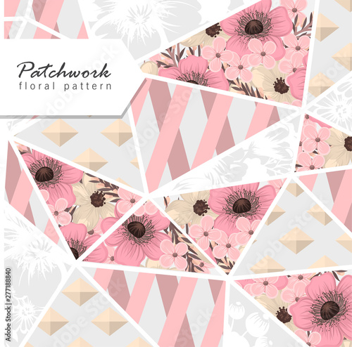 Abstract patchwork with flowers