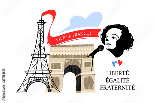 France. Vintage hand drawn postcard, vector illustration.