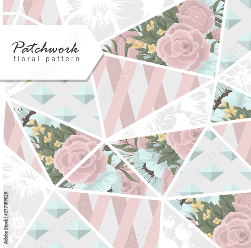 Abstract patchwork with flowers