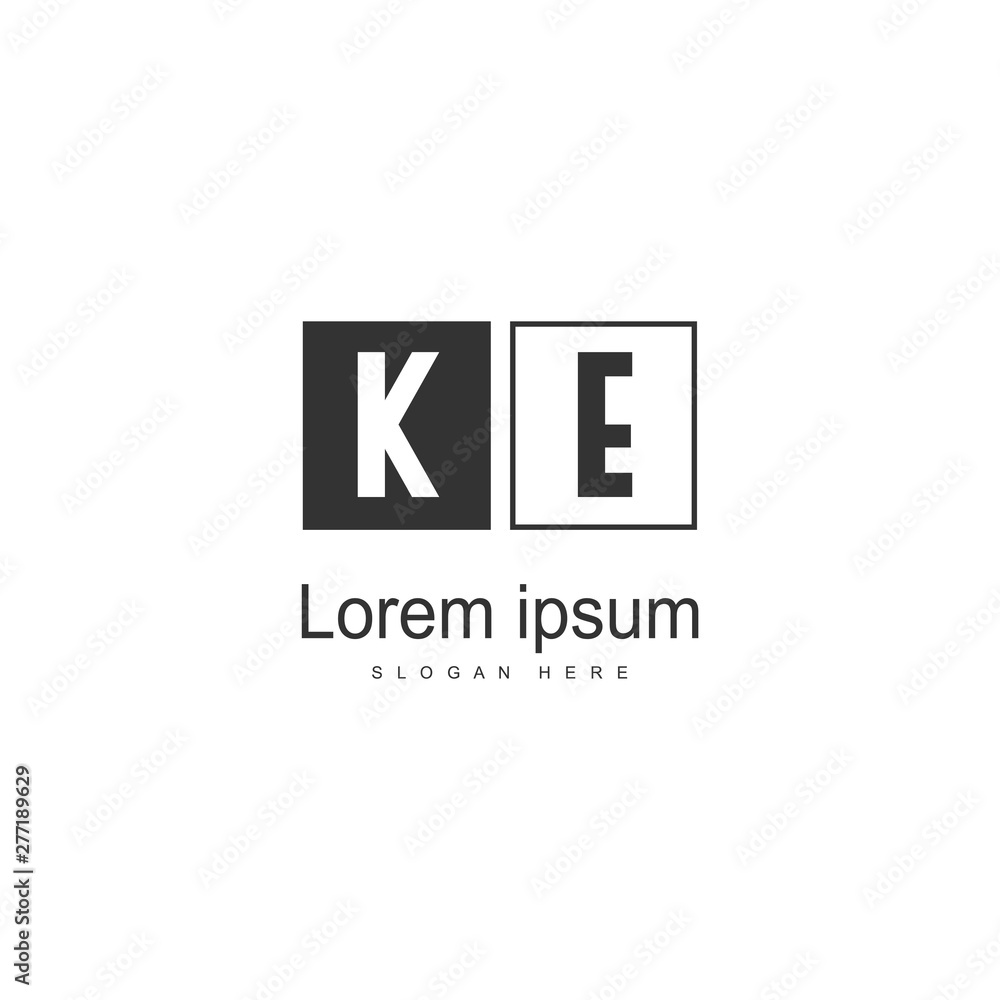 Initial KE logo template with modern frame. Minimalist KE letter logo vector illustration