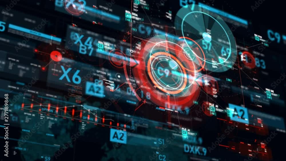 Target pointer and Futuristic user interface HUD GUI digital text number element for cyber technology concept with shallow depth of field dark and grain processed Target pointer and Futuristic user interface HUD GUI digital text number element for cyber technology concept with shallow depth of field dark and grain processed