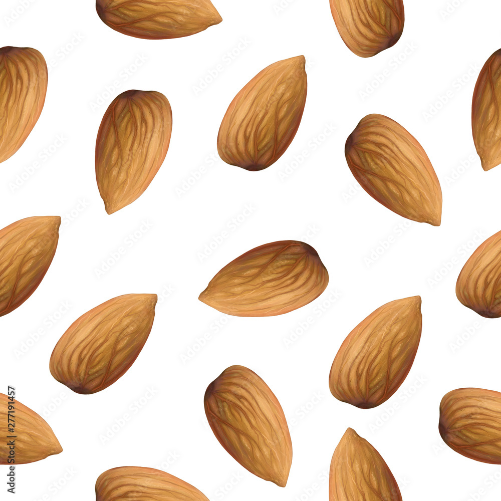 Seamless pattern with almond nuts. Digital Illustration. Seamless pattern with almond nuts. Digital Illustration.