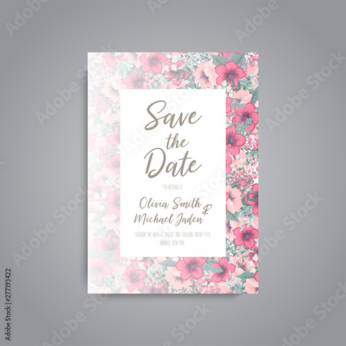 Wedding invitation with colorful flower.