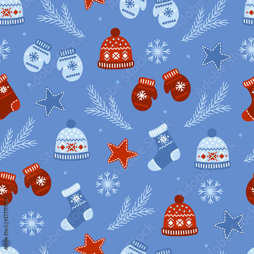 Christmas hand drawn seamless pattern. Vector illustration.