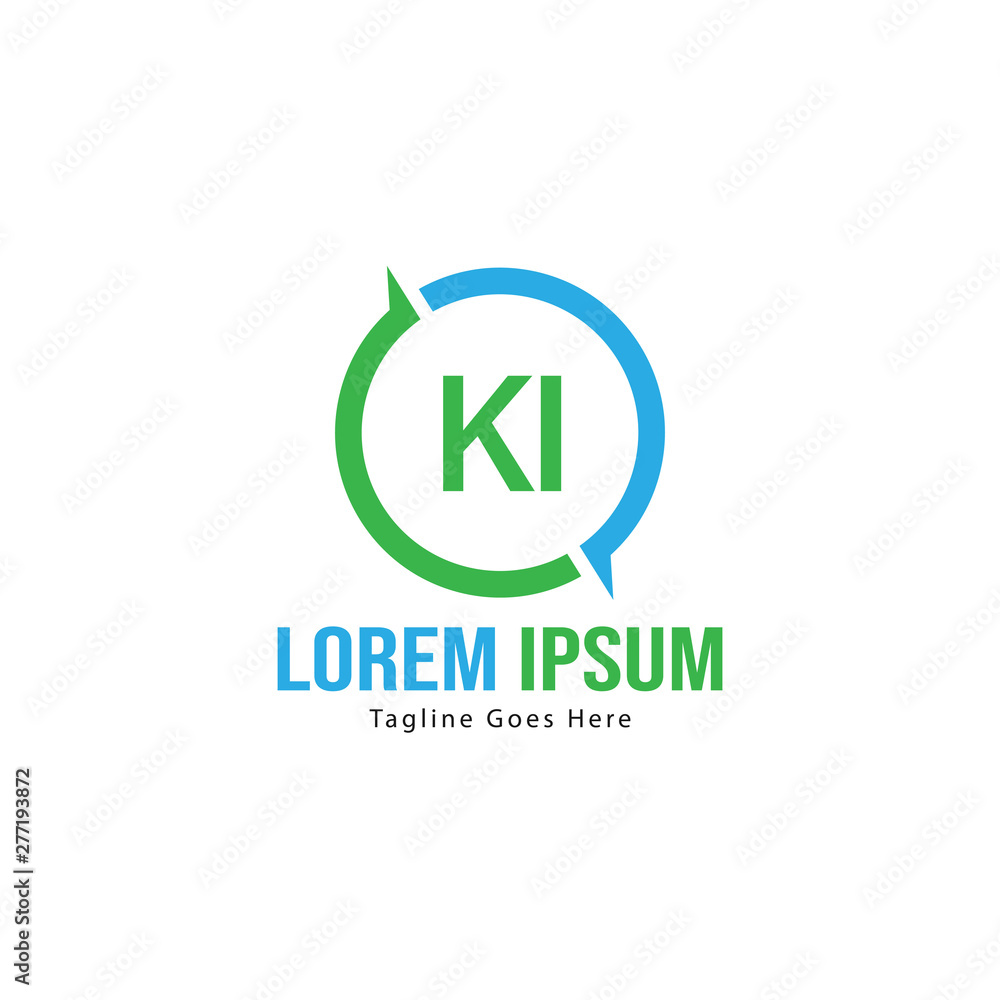 Initial KI logo template with modern frame. Minimalist KI letter logo vector illustration Initial KI logo template with modern frame. Minimalist KI letter logo vector illustration
